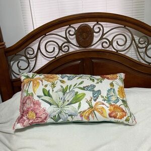 Primrose Vintage Floral Butterflies Beaded Decorative Pillow Large
